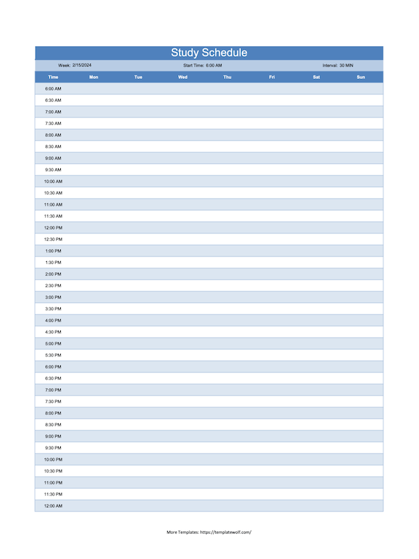 Free Printable Hourly Study Schedule Template (Excel)