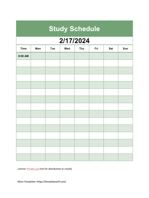 Free Printable Weekly Study Schedule Template(Word & Excel)