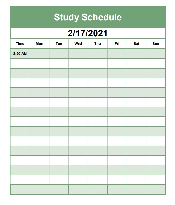 Flexible Study Schedule Template
