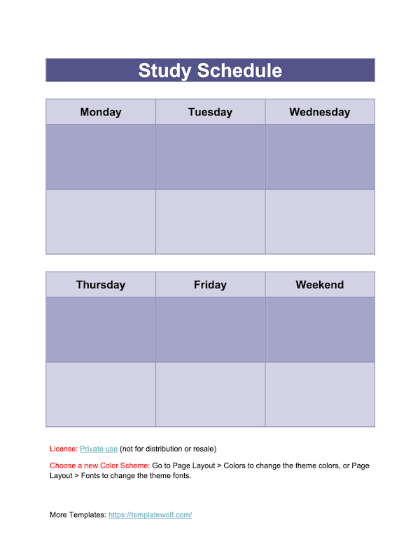 Free Printable Simple Weekly Study Schedule Template(Word)