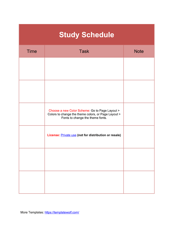 Free Editable Blank Study Schedule Template(Word)