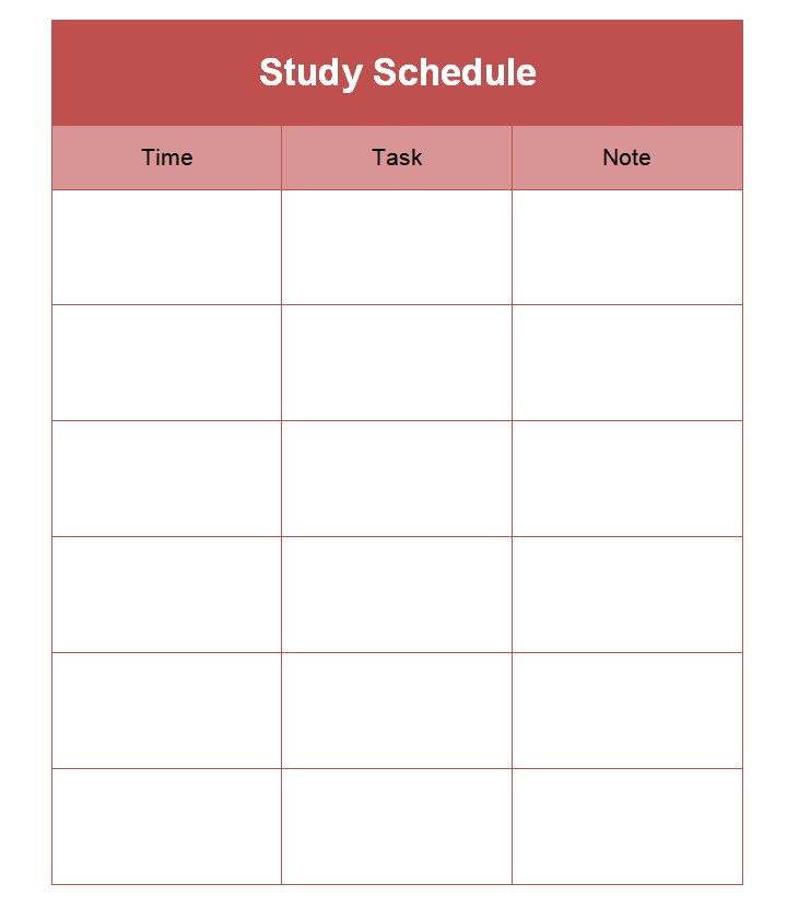 Study Schedule Template with Notes